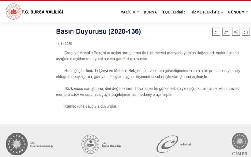 Bursa Valisi Hilafet Etiketinden Rahatsız Olmuş!