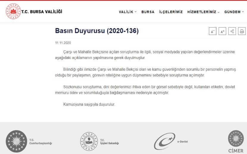 Bursa Valisi Hilafet Etiketinden Rahatsız Olmuş!